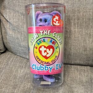 Ty Beanie Babies Clubby IV 2001 Plush - Purple mint in factory sealed canister